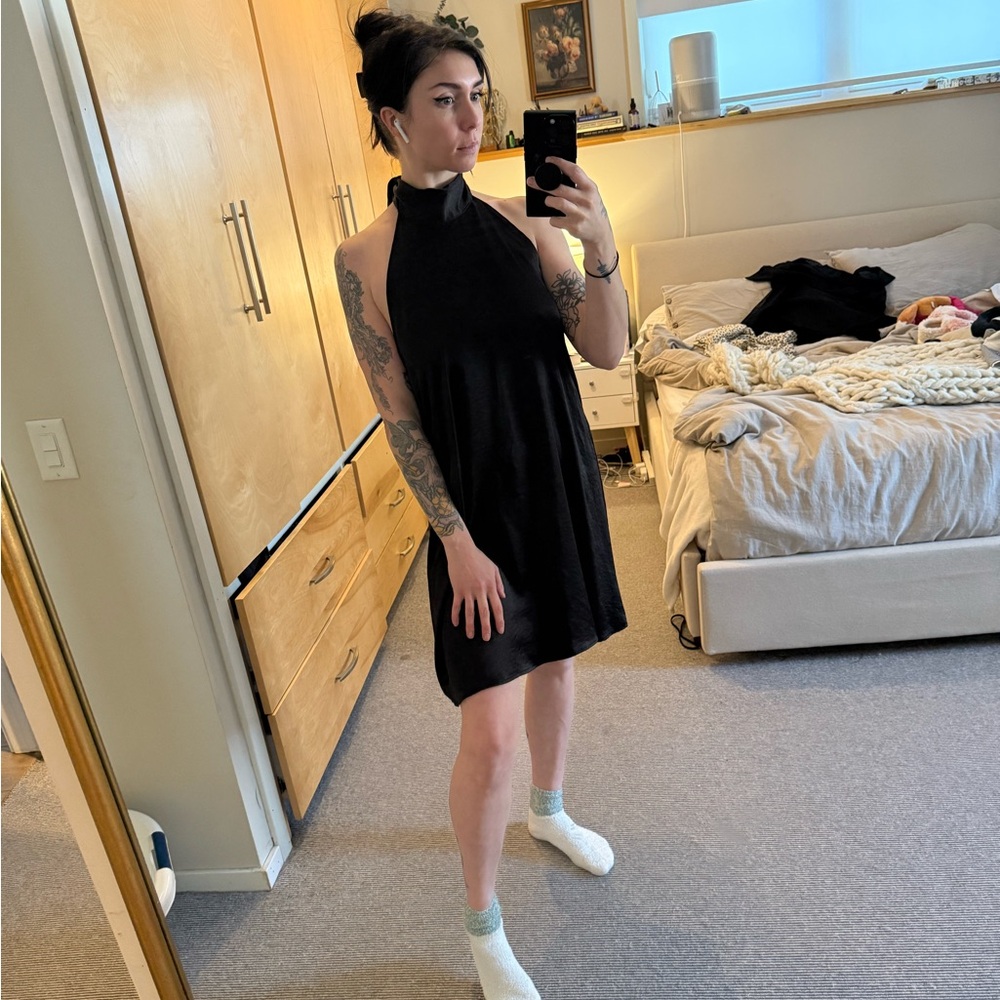 Black satin halter dress